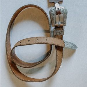 Frye Tan Leather Belt with Silver Buckle